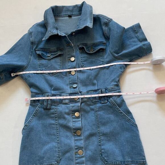 Short Sleeve Light Wash/Rinse Denim Button Down Mini Shirt Dress Belt Loops S - Picture 8 of 13